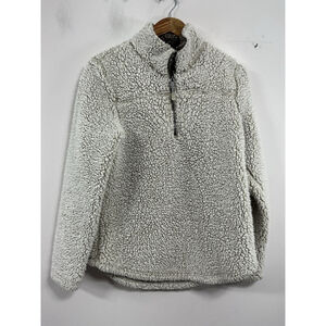 Womans Green Tea Pullover Sherpa Sweatshirt Small Beige 1/4 Zip Mock Neck